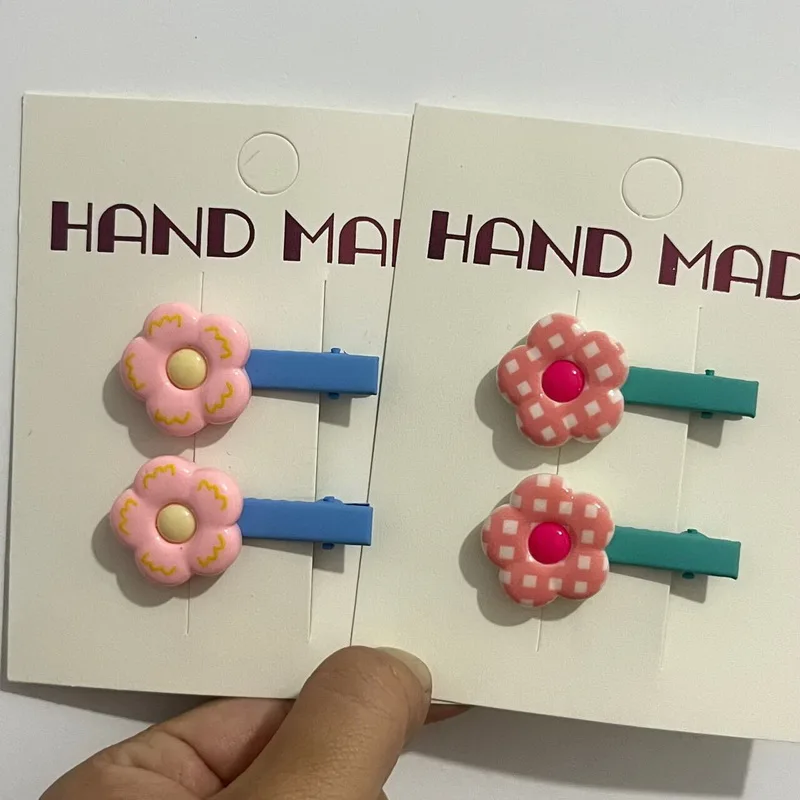 2025 New 2Pcs/Set Floral Shiny Side Clips Polka Dot Flowers Hairpins For Girls Baby Cute Hair Clips Kids Hair Accessories