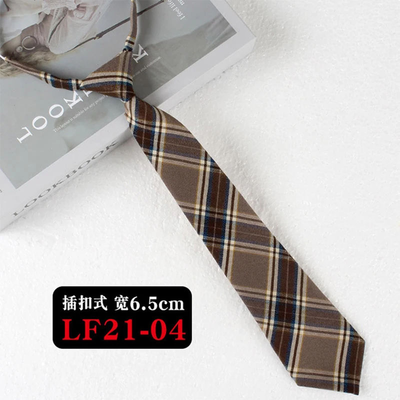 JK Ties Women Casual Striped Lazy Tie Brown Navy Red Polyester Neckties Handmade Lazy Tie Shirt Uniform Knot Free Short Cravat