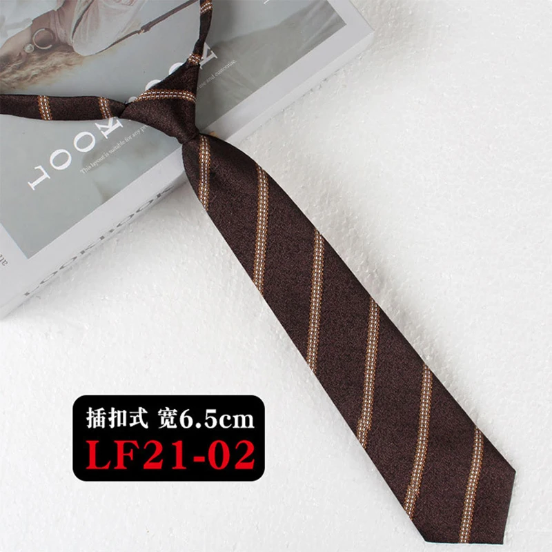 JK Ties Women Casual Striped Lazy Tie Brown Navy Red Polyester Neckties Handmade Lazy Tie Shirt Uniform Knot Free Short Cravat