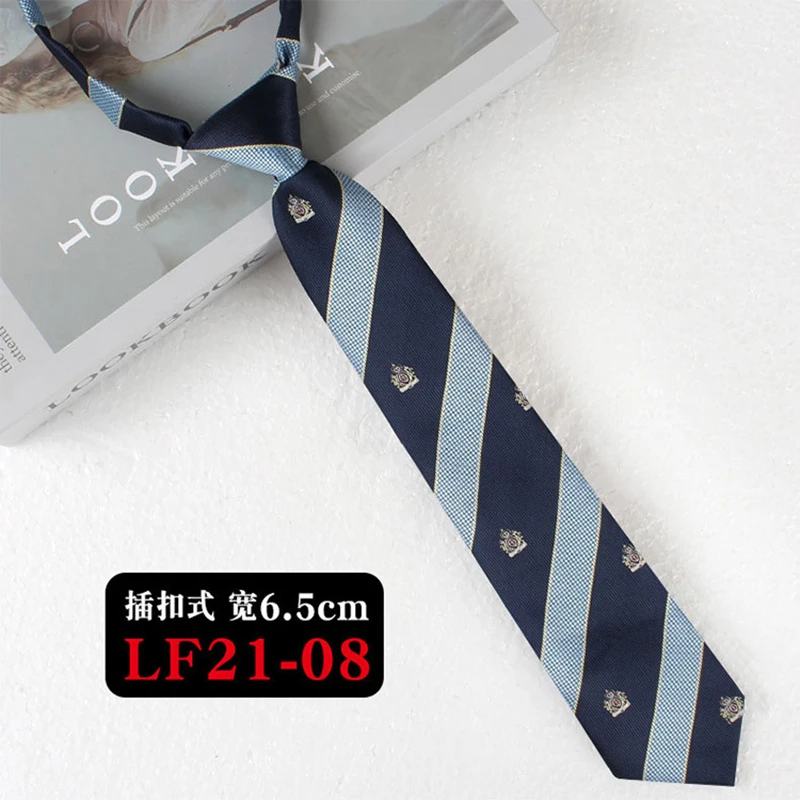 JK Ties Women Casual Striped Lazy Tie Brown Navy Red Polyester Neckties Handmade Lazy Tie Shirt Uniform Knot Free Short Cravat