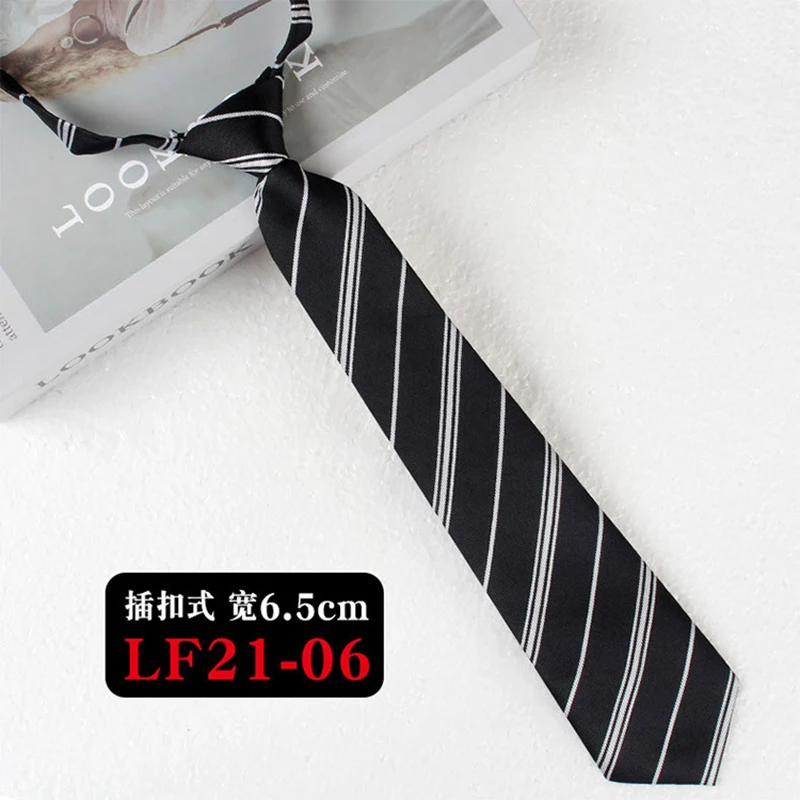 JK Ties Women Casual Striped Lazy Tie Brown Navy Red Polyester Neckties Handmade Lazy Tie Shirt Uniform Knot Free Short Cravat