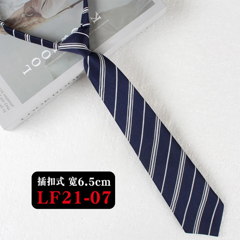 JK Ties Women Casual Striped Lazy Tie Brown Navy Red Polyester Neckties Handmade Lazy Tie Shirt Uniform Knot Free Short Cravat