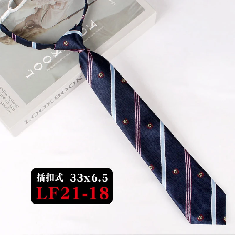 JK Ties Women Casual Striped Lazy Tie Brown Navy Red Polyester Neckties Handmade Lazy Tie Shirt Uniform Knot Free Short Cravat