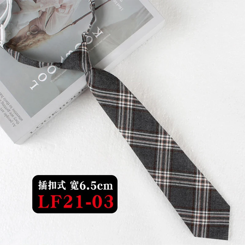 JK Ties Women Casual Striped Lazy Tie Brown Navy Red Polyester Neckties Handmade Lazy Tie Shirt Uniform Knot Free Short Cravat
