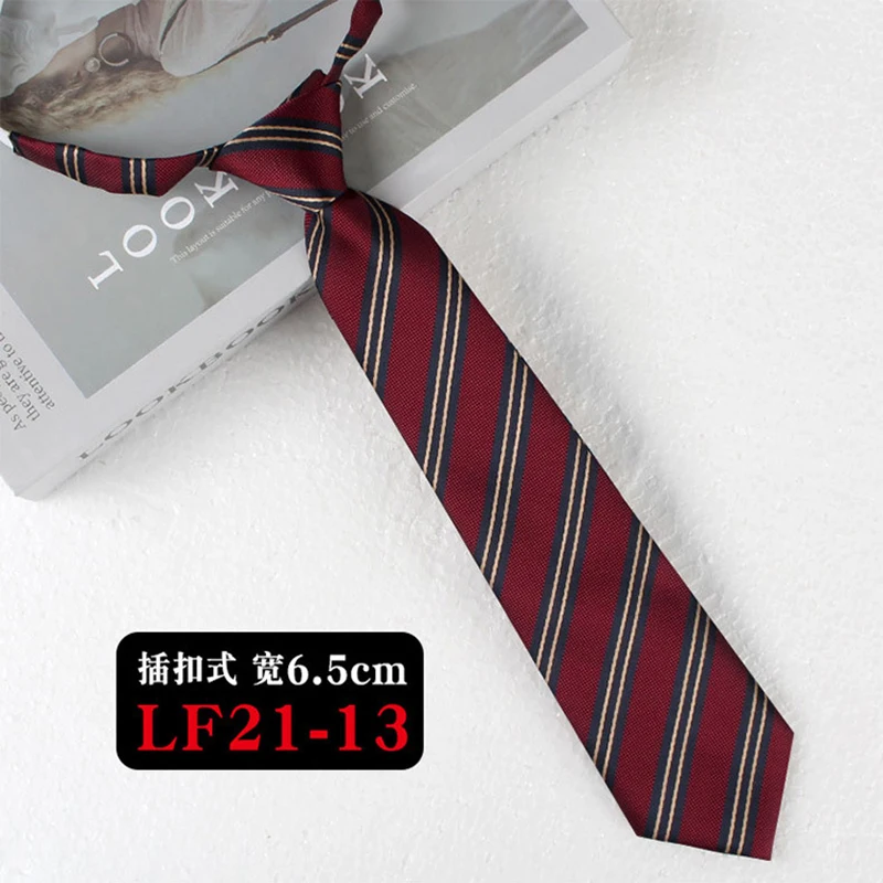JK Ties Women Casual Striped Lazy Tie Brown Navy Red Polyester Neckties Handmade Lazy Tie Shirt Uniform Knot Free Short Cravat