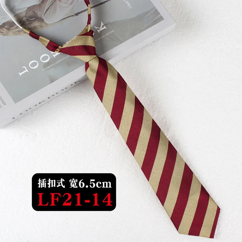 JK Ties Women Casual Striped Lazy Tie Brown Navy Red Polyester Neckties Handmade Lazy Tie Shirt Uniform Knot Free Short Cravat