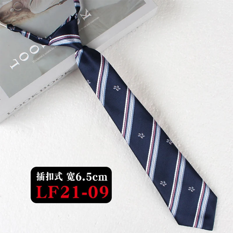 JK Ties Women Casual Striped Lazy Tie Brown Navy Red Polyester Neckties Handmade Lazy Tie Shirt Uniform Knot Free Short Cravat