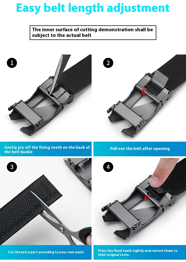 Men's Automatic Ratchet Belt Replacement Belt 3.5cm Genuine Leather Belt without Buckle for 4cm Automatic Buckle Combo Belt