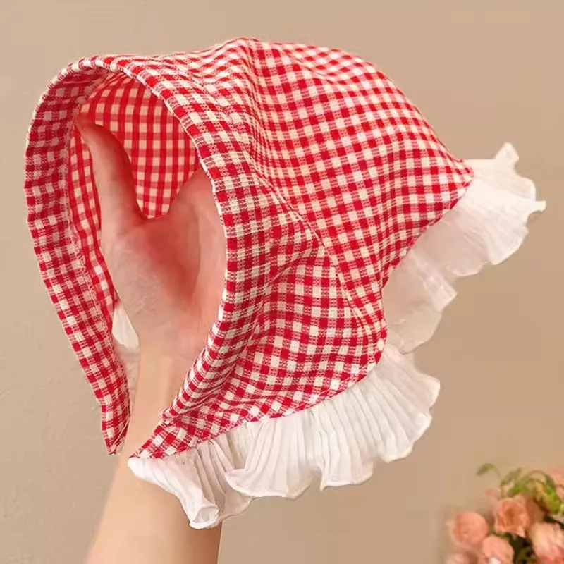 1 country-style lace headband, new triangular headband, French retro checkered sweet and cute headscarf