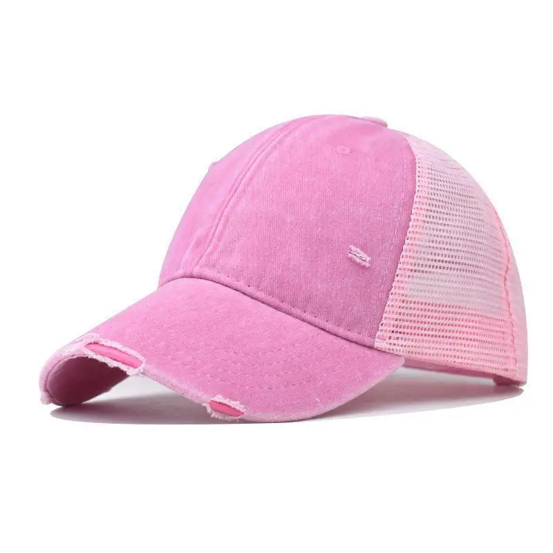 Cotton washed distressed mesh breathable summer baseball cap, versatile outdoor, personalized solid color duckbill cap