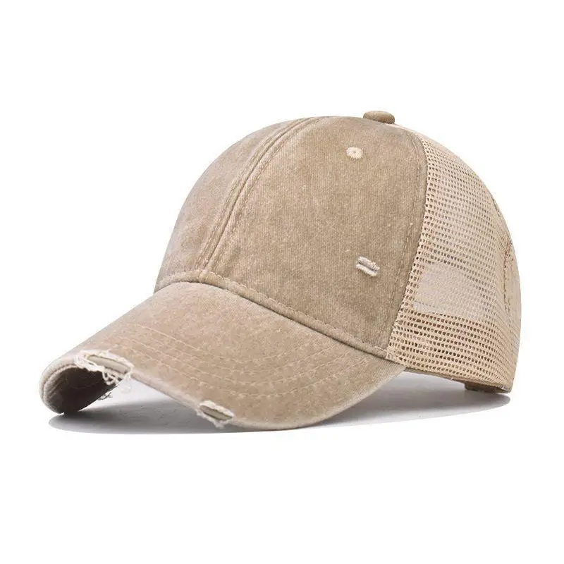 Cotton washed distressed mesh breathable summer baseball cap, versatile outdoor, personalized solid color duckbill cap