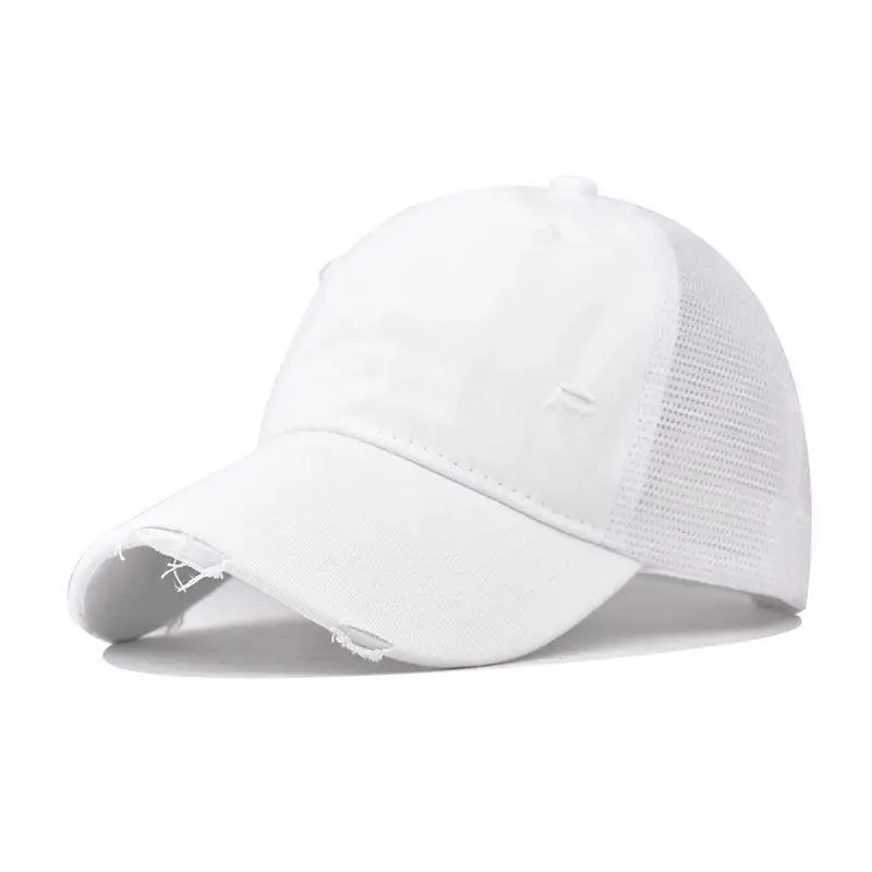 Cotton washed distressed mesh breathable summer baseball cap, versatile outdoor, personalized solid color duckbill cap