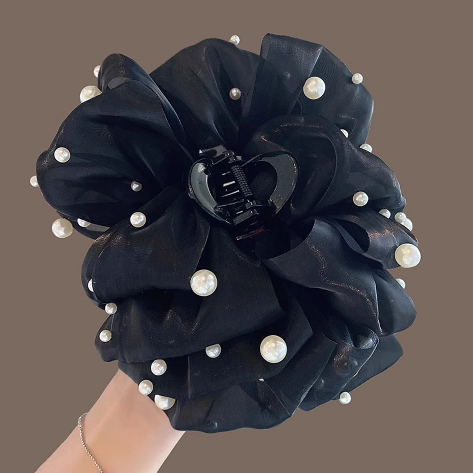 New Hair Claw For Women Large Pearl Pearl Bow Gauze Shark Gripper Claw Elegant Exquisite Updo Hair Clip Girls Hair Accessories