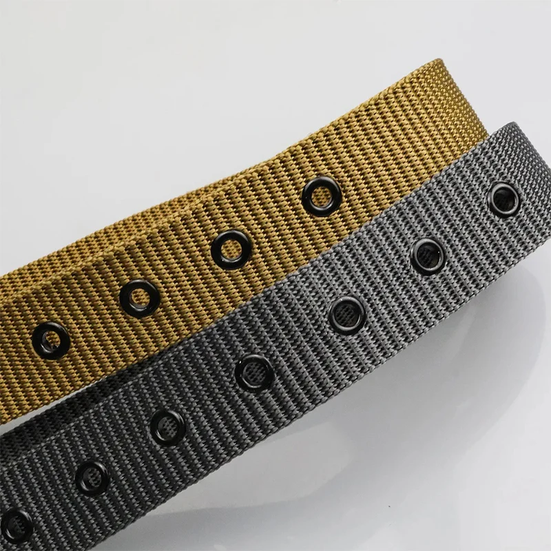 Men's Belt Porous Canvas Pin Buckle Leather Belt Outdoor Sports Tactics Belt Women's Trendy Eyelet Belt with Jeans Belt Women