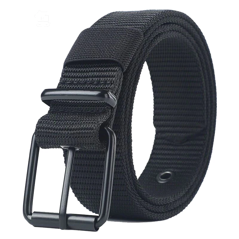 Men's Belt Porous Canvas Pin Buckle Leather Belt Outdoor Sports Tactics Belt Women's Trendy Eyelet Belt with Jeans Belt Women
