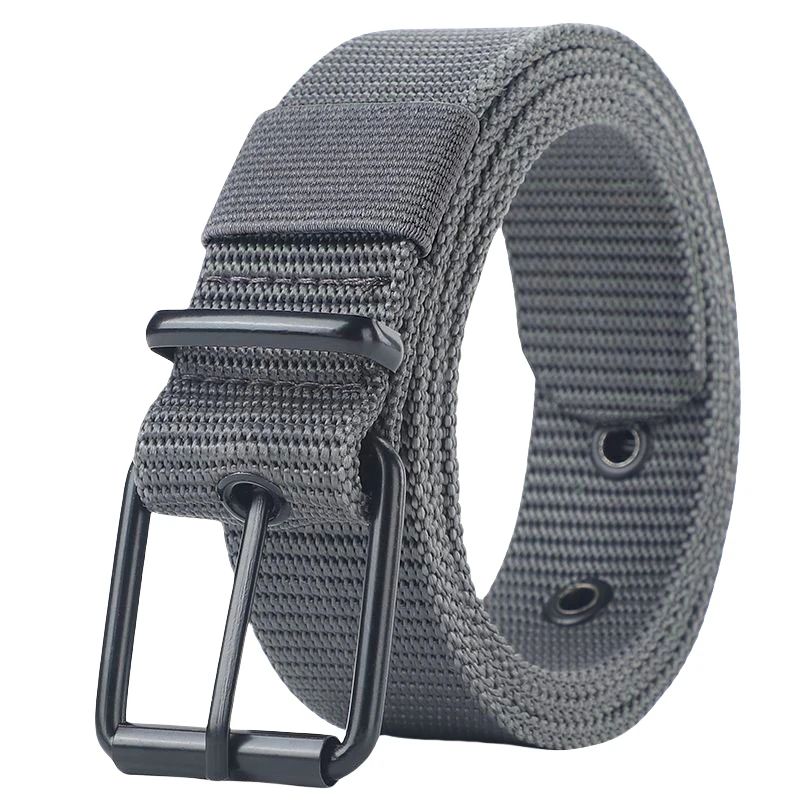 Men's Belt Porous Canvas Pin Buckle Leather Belt Outdoor Sports Tactics Belt Women's Trendy Eyelet Belt with Jeans Belt Women