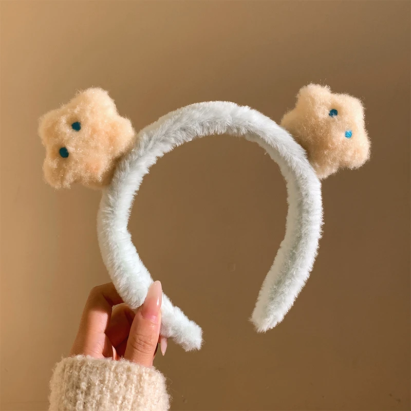 Cute Star Blue Plush Headband for Womens Face Washing and Hair Accessories Headband for Autumn and Winter