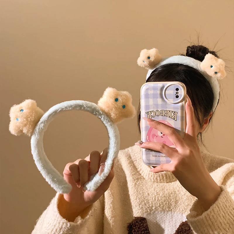 Cute Star Blue Plush Headband for Womens Face Washing and Hair Accessories Headband for Autumn and Winter
