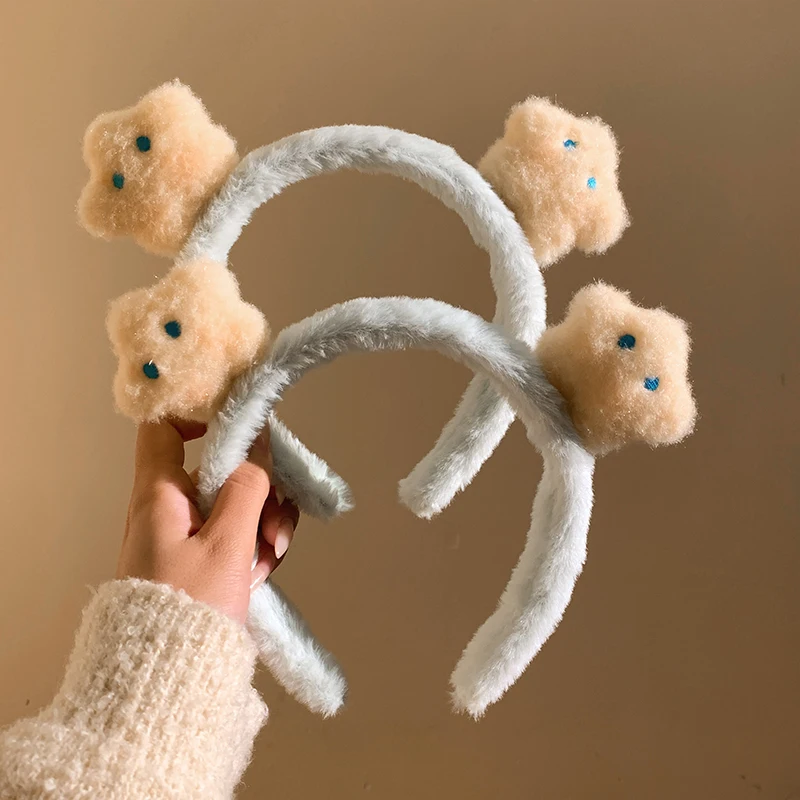 Cute Star Blue Plush Headband for Womens Face Washing and Hair Accessories Headband for Autumn and Winter
