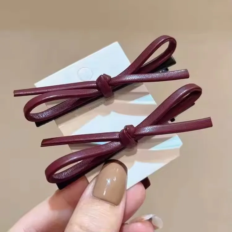 New 1PCS PU Leather Bow Hairpin Hair Clip Fashion Design Personality Delicate Korea Sweet Cool y2k Girls Bobby Pin Hair 2025