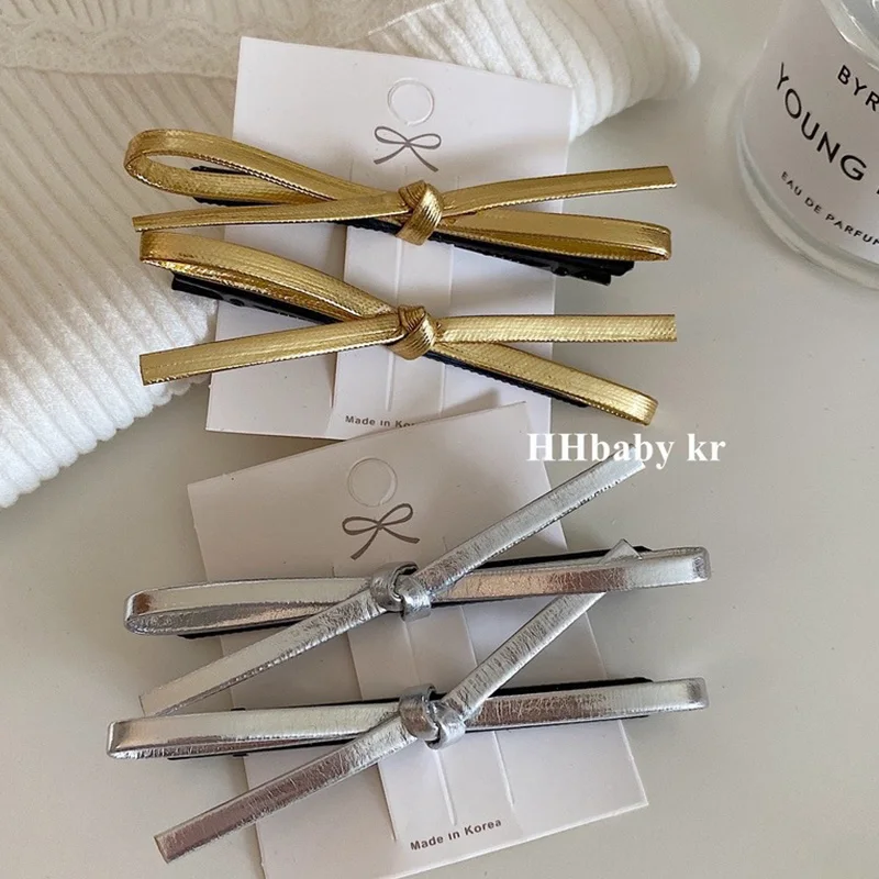 New 1PCS PU Leather Bow Hairpin Hair Clip Fashion Design Personality Delicate Korea Sweet Cool y2k Girls Bobby Pin Hair 2025