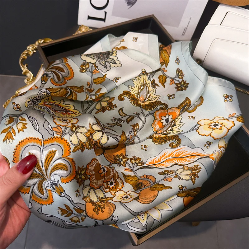 Fashion Paisley Print Luxury Brand Silk 70cm Square Scarf Women Satin Shawls Neckerchief Wrap Scarves Bandana Hair Hjiab Floral