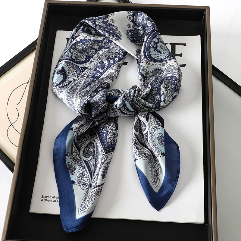 Fashion Paisley Print Luxury Brand Silk 70cm Square Scarf Women Satin Shawls Neckerchief Wrap Scarves Bandana Hair Hjiab Floral