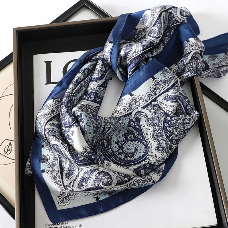 Fashion Paisley Print Luxury Brand Silk 70cm Square Scarf Women Satin Shawls Neckerchief Wrap Scarves Bandana Hair Hjiab Floral