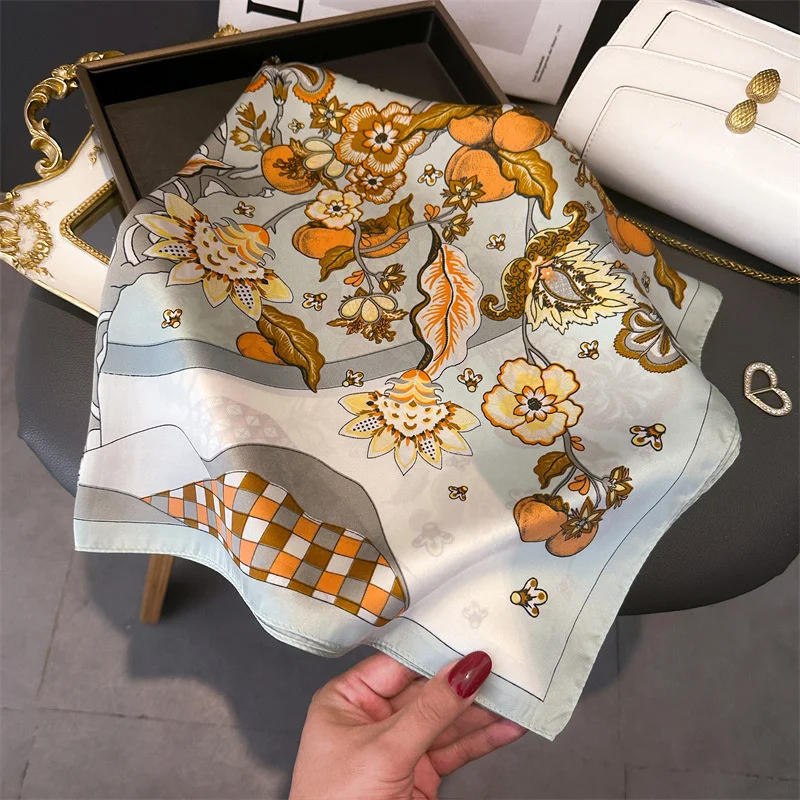 Fashion Paisley Print Luxury Brand Silk 70cm Square Scarf Women Satin Shawls Neckerchief Wrap Scarves Bandana Hair Hjiab Floral