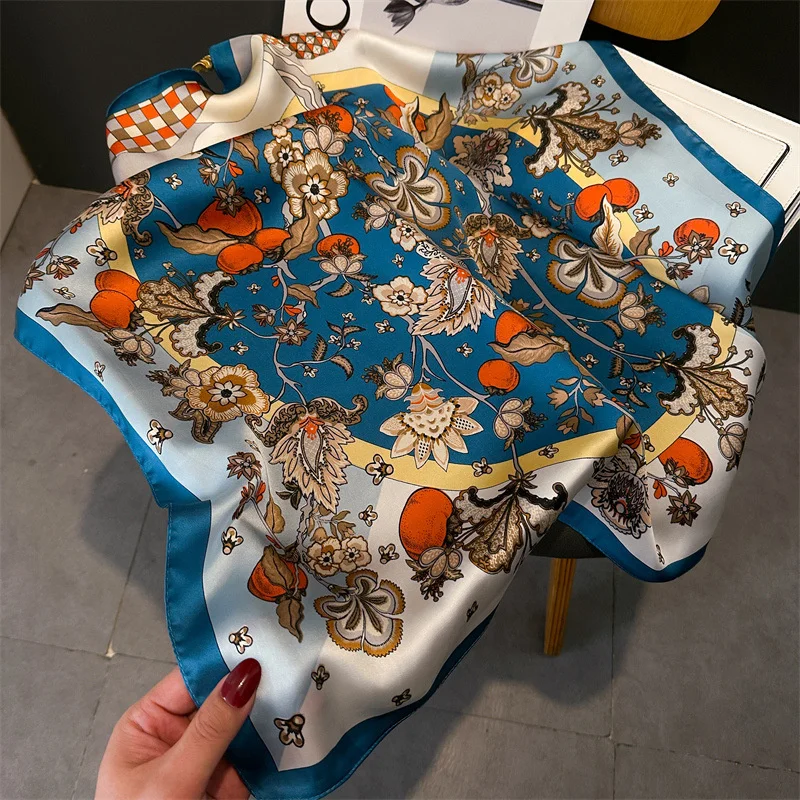 Fashion Paisley Print Luxury Brand Silk 70cm Square Scarf Women Satin Shawls Neckerchief Wrap Scarves Bandana Hair Hjiab Floral