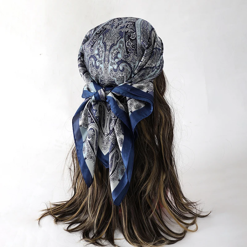 Fashion Paisley Print Luxury Brand Silk 70cm Square Scarf Women Satin Shawls Neckerchief Wrap Scarves Bandana Hair Hjiab Floral