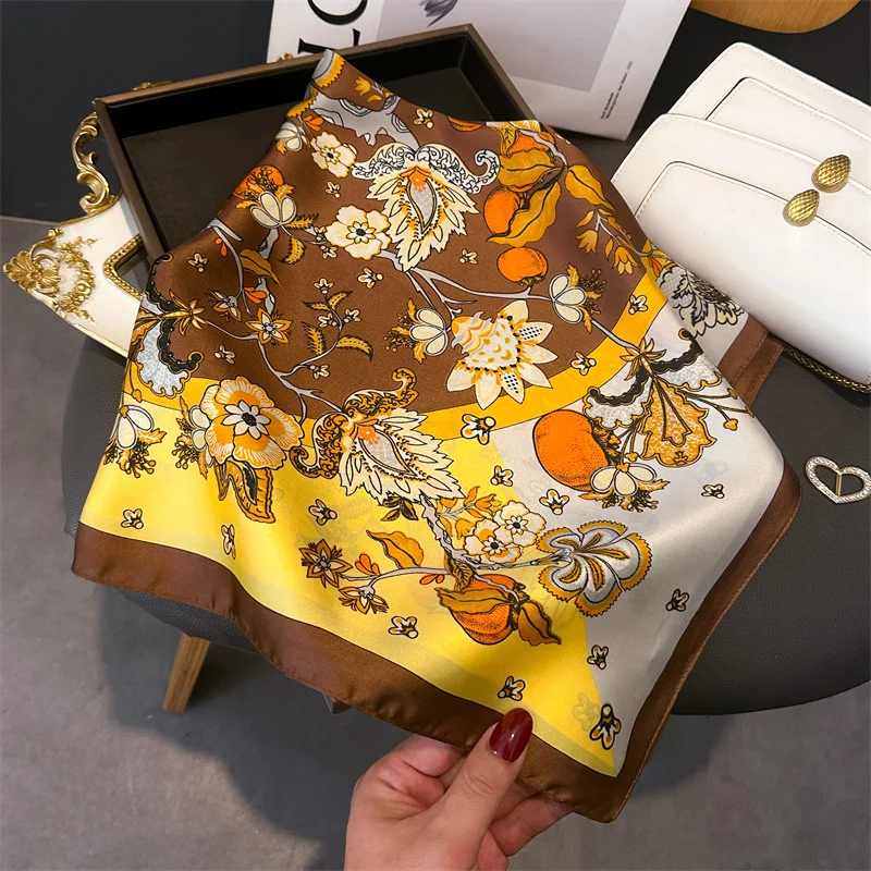 Fashion Paisley Print Luxury Brand Silk 70cm Square Scarf Women Satin Shawls Neckerchief Wrap Scarves Bandana Hair Hjiab Floral