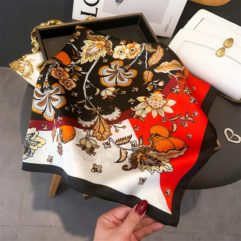 Fashion Paisley Print Luxury Brand Silk 70cm Square Scarf Women Satin Shawls Neckerchief Wrap Scarves Bandana Hair Hjiab Floral