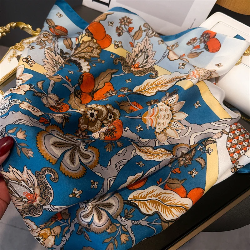 Fashion Paisley Print Luxury Brand Silk 70cm Square Scarf Women Satin Shawls Neckerchief Wrap Scarves Bandana Hair Hjiab Floral