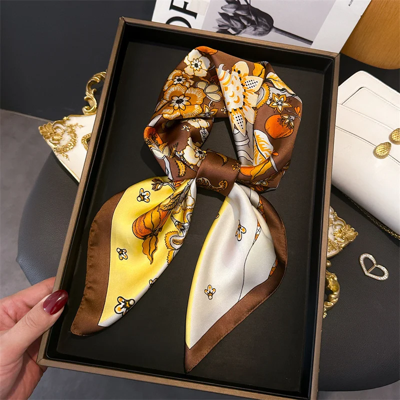 Fashion Paisley Print Luxury Brand Silk 70cm Square Scarf Women Satin Shawls Neckerchief Wrap Scarves Bandana Hair Hjiab Floral