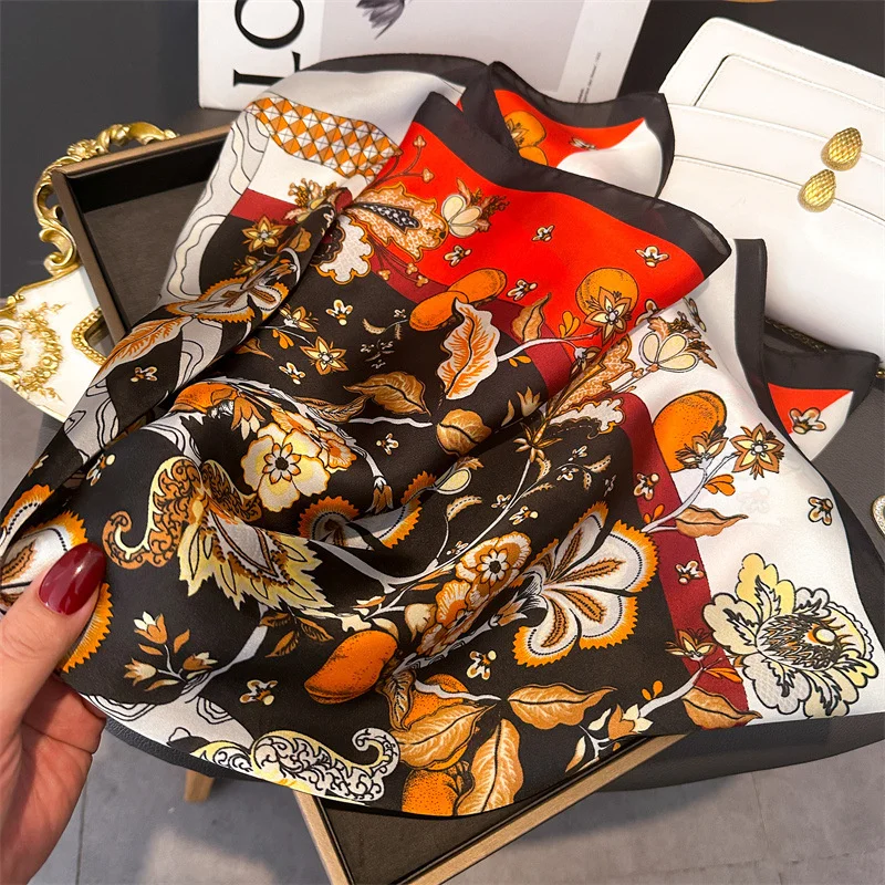 Fashion Paisley Print Luxury Brand Silk 70cm Square Scarf Women Satin Shawls Neckerchief Wrap Scarves Bandana Hair Hjiab Floral