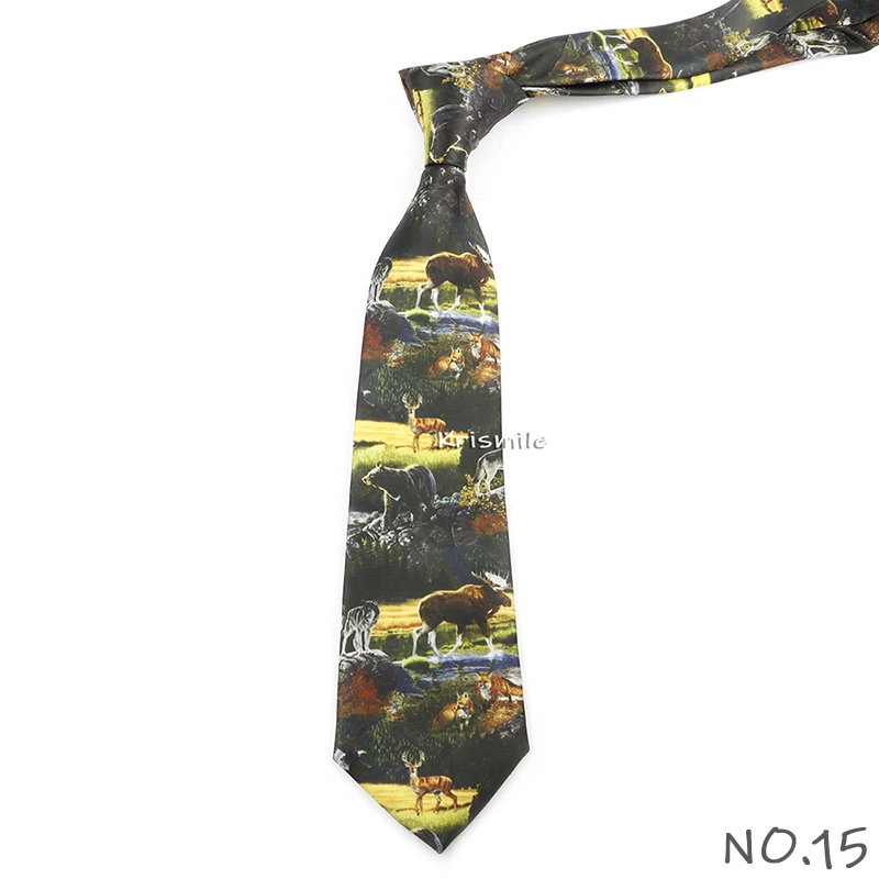 Men's Vintage Imitation Silk Ties 8cm Animal Mathematical Formula Architecture Retro Printing Necktie Party Suit Shirt Accessory