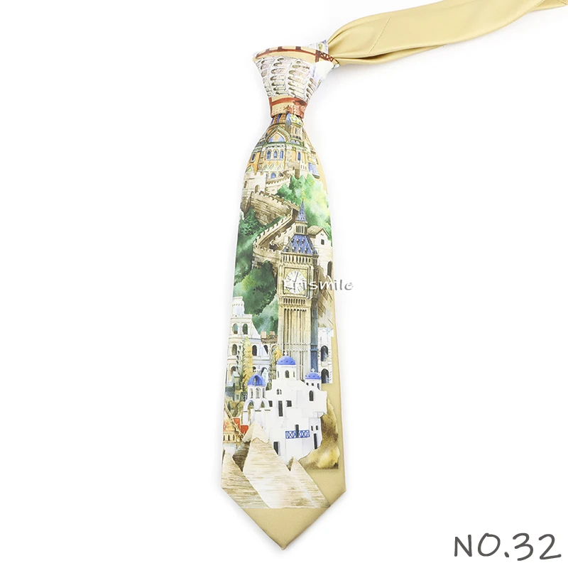 Men's Vintage Imitation Silk Ties 8cm Animal Mathematical Formula Architecture Retro Printing Necktie Party Suit Shirt Accessory