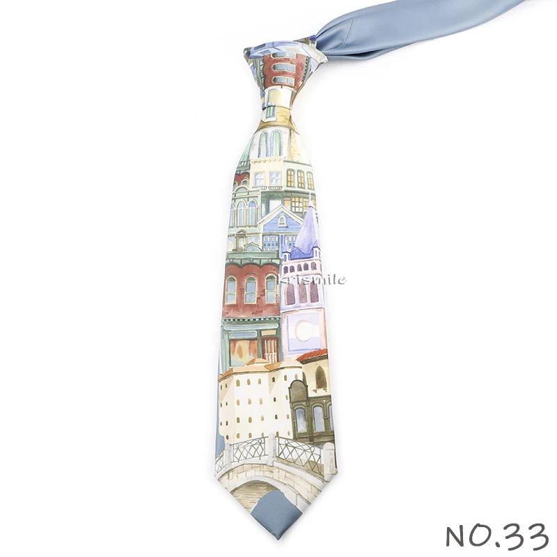Men's Vintage Imitation Silk Ties 8cm Animal Mathematical Formula Architecture Retro Printing Necktie Party Suit Shirt Accessory