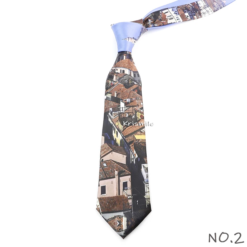 Men's Vintage Imitation Silk Ties 8cm Animal Mathematical Formula Architecture Retro Printing Necktie Party Suit Shirt Accessory