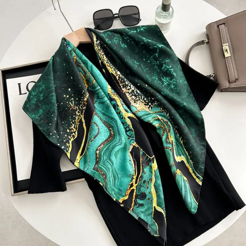 LargeSize Square Scarf, Women'sSummer SunProtection Silk Scarf, Printed Design Summer Pattern,Luxury 90x90cm