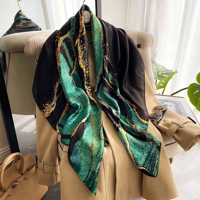 LargeSize Square Scarf, Women'sSummer SunProtection Silk Scarf, Printed Design Summer Pattern,Luxury 90x90cm