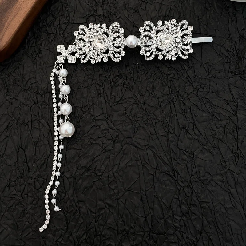 Full Rhinestones Imitation Pearls Long Tassel Ethnic Style Duckbill Hair Clips Bride's Wedding Headwear for Women New in 2026