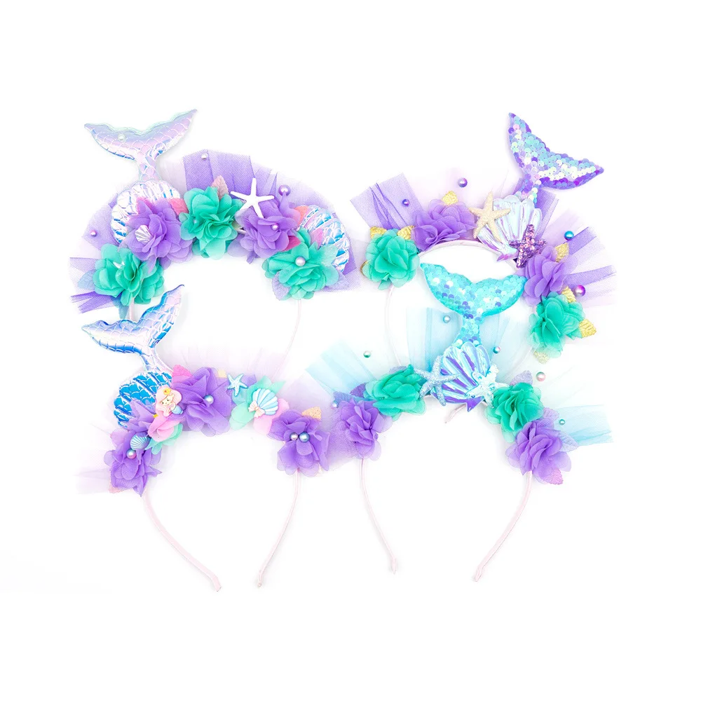 Mermaid Hairband Purple Kids Hair Hoop Sequins Fairy Princess Angel Wand Sticks Children's Dress Up Headdress Accessories