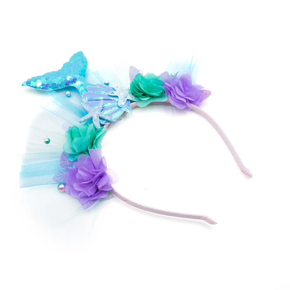 Mermaid Hairband Purple Kids Hair Hoop Sequins Fairy Princess Angel Wand Sticks Children's Dress Up Headdress Accessories