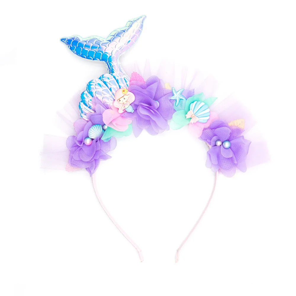 Mermaid Hairband Purple Kids Hair Hoop Sequins Fairy Princess Angel Wand Sticks Children's Dress Up Headdress Accessories