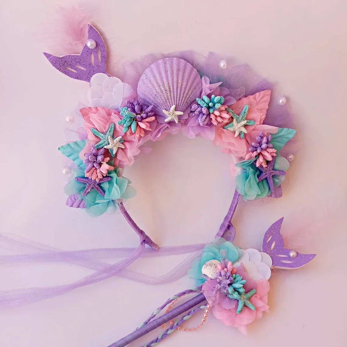 Mermaid Hairband Purple Kids Hair Hoop Sequins Fairy Princess Angel Wand Sticks Children's Dress Up Headdress Accessories