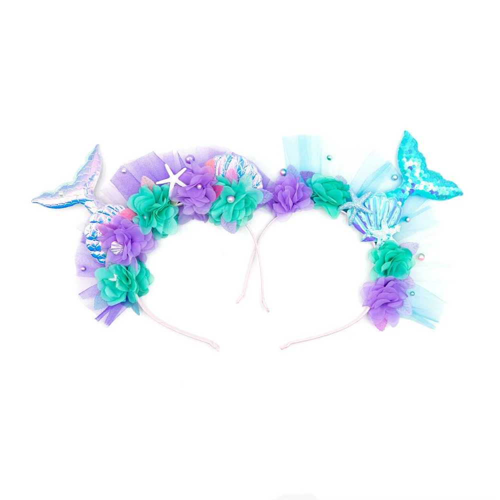 Mermaid Hairband Purple Kids Hair Hoop Sequins Fairy Princess Angel Wand Sticks Children's Dress Up Headdress Accessories