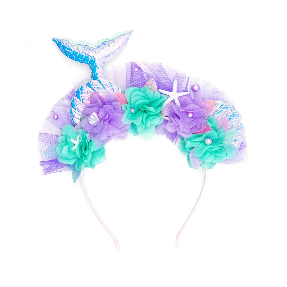 Mermaid Hairband Purple Kids Hair Hoop Sequins Fairy Princess Angel Wand Sticks Children's Dress Up Headdress Accessories
