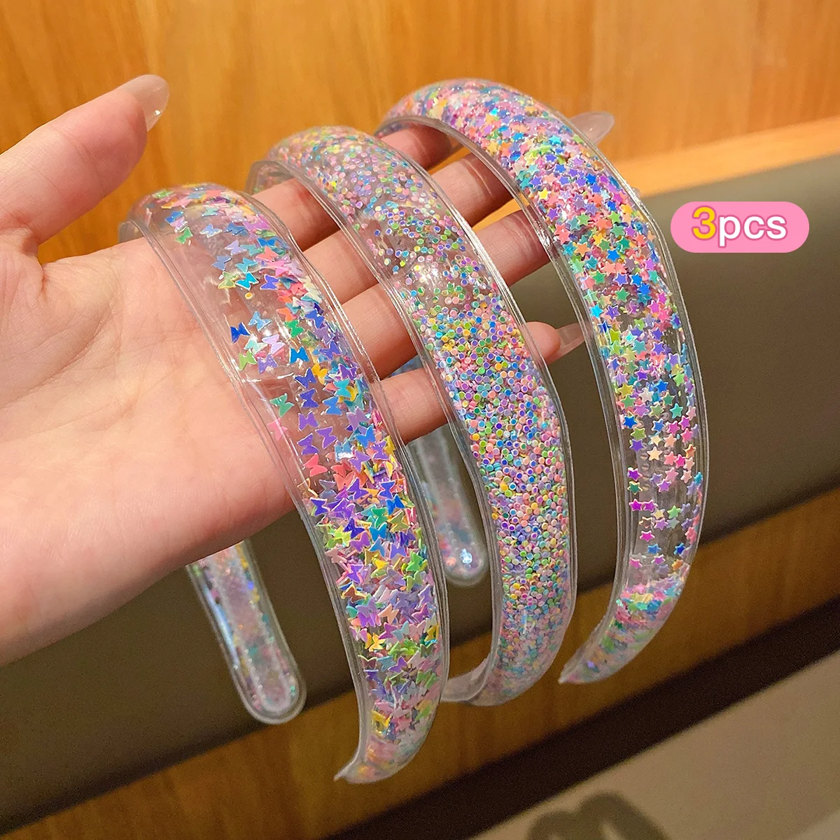 3 flowing sand anti slip PVC widened headbands, sweet and stylish hair accessories